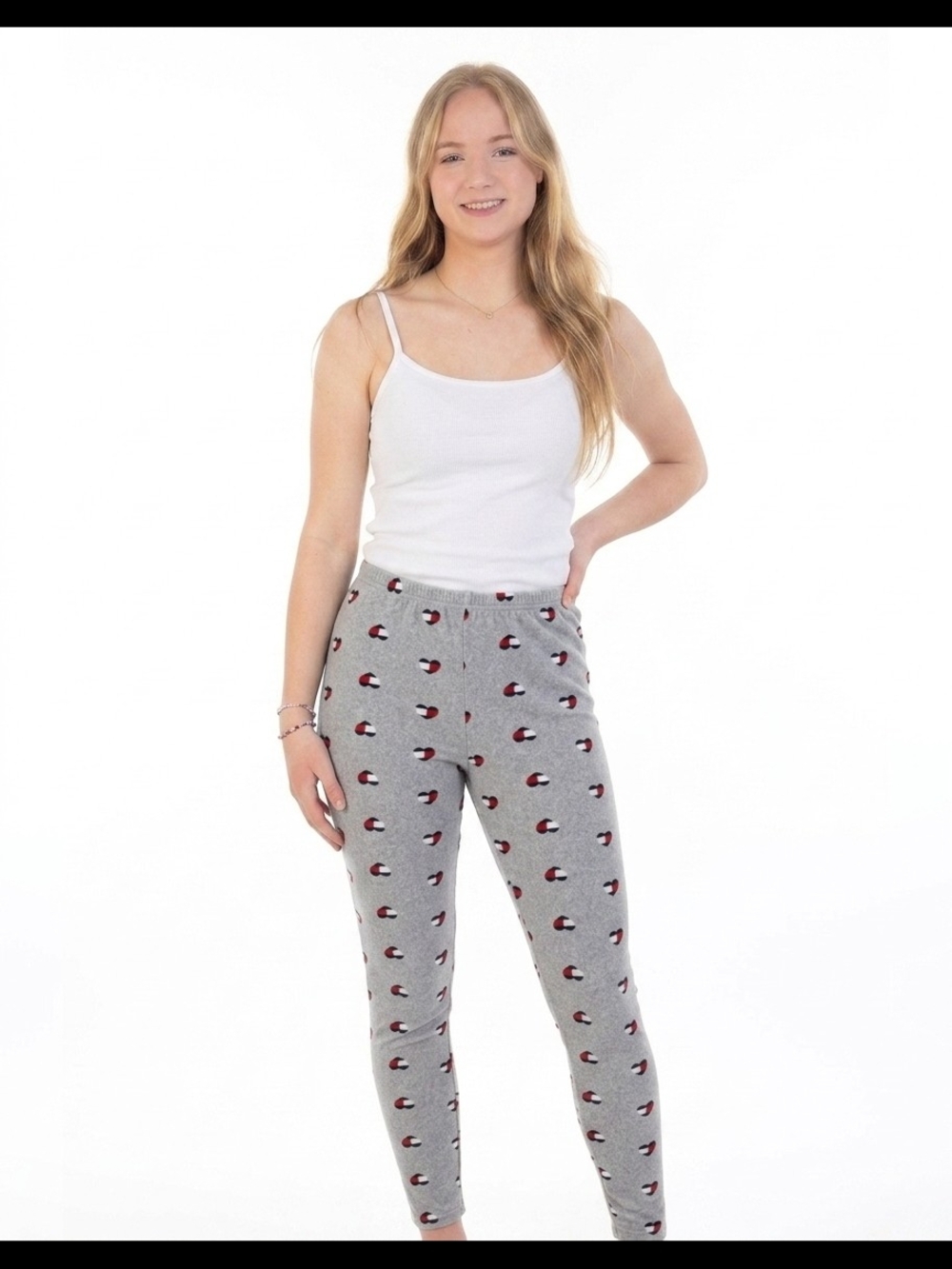 Tommy Hilfiger Cozy Gray All-Over Flag Heart Print Pajama Leggings - Size Medium